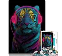 Puzzle da 1000 pezzi per adulti con tigre che indossa le cuffie, gioco per famiglie, antistress, sfida difficile, collezione di artisti, belle arti (38x26cm)