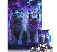 Puzzle da 1000 pezzi per adulti con tigre e fulmine, ideale come gioco educativo e regalo per tutta la famiglia (75x50cm)