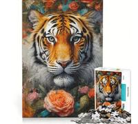 Puzzle da 1000 pezzi per adulti con tigre in un roseto gioco per famiglie difficile e stimolante regalo di compleanno e originale 38x26cm