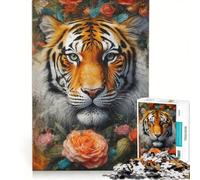 Puzzle da 1000 pezzi per adulti con tigre in un roseto gioco per famiglie difficile e stimolante regalo di compleanno e originale 50x75cm