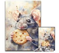 Puzzle da 1000 pezzi per adulti con topo che mangia biscotti, puzzle in legno, sfida per il cervello, regalo perfetto per adolescenti e arredamento per la casa, 50x75cm