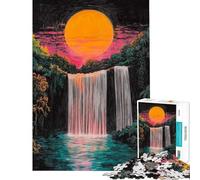 Puzzle da 1000 pezzi per adulti con tramonto e cascata ideale per disegnare con pastelli e altri elementi Gioco da grattare per tutta la famiglia per migliorare la memoria compleanno