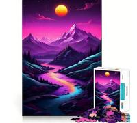 Puzzle da 1000 pezzi per adulti con tramonto sulle montagne viola, sfida per la mente, antistress, decorazione murale con ritagli trasparenti (50x75cm)