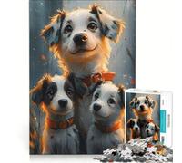 Puzzle da 1000 pezzi per adulti con tre adorabili cuccioli antistress decorazione perfetta con poster e foglio di curiosità abbinati 38x26cm