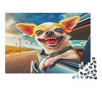 Puzzle da 1000 pezzi per adulti con tre Chihuahuas su un tronco con rose, puzzle da 1000 pezzi per adulti per amanti o amici, 52 x 38 cm/1000 pezzi