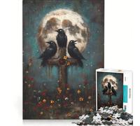 Puzzle da 1000 pezzi per adulti con tre corvi su una croce e la luna gioco per famiglie difficile e stimolante regalo di compleanno e unico 38x26cm