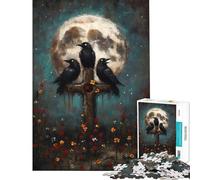 Puzzle da 1000 pezzi per adulti con tre corvi sulla croce e la luna Gioco antistress da 1000 pezzi decorazione per la casa gioco educativo per tutta la famiglia (38x26cm)