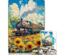 Puzzle da 1000 pezzi per adulti con trenino di girasoli, giochi educativi, decorazioni per la casa, ideali come regalo per tutta la famiglia (38x26cm)