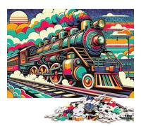 Puzzle da 1000 pezzi per adulti con treno a vapore al tramonto, puzzle in legno per adulti, divertenti giochi di puzzle, regali di Natale, regalo di compleanno, 1000 pezzi (75x50 cm)