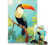 Puzzle da 1000 pezzi per adulti con tucano, stampa Risograph, animale, incastro preciso, decorazione, gioco di costruzione, pace, gioco, regalo di compleanno (38x26cm)