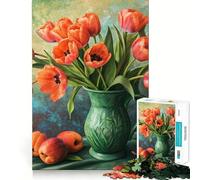 Puzzle da 1000 pezzi per adulti con tulipani e albicocche, dipinto artistico di natura morta, gioco di logica a incastro perfetto, divertente giocattolo, gioco gratuito, regalo di compleanno (38x52cm)