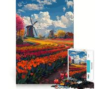 Puzzle da 1000 pezzi per adulti con tulipani olandesi,pixel art,giunture lisce,divertimento,gioco di abilità mentale,gioco casual,divertimento per compleanno (38x52cm)