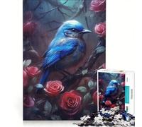 Puzzle da 1000 pezzi per adulti con uccellino blu e rosa rossa, giocattolo educativo, migliora la memoria, compleanno e Natale 50x75cm