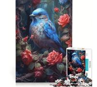 Puzzle da 1000 pezzi per adulti con uccellino blu e rosa rossa, giocattolo fai-da-te, interazione genitore-figlio, collezione d'artista, belle arti 38x26cm