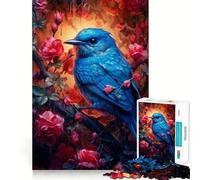 Puzzle da 1000 pezzi per adulti con uccellino blu e rosa rossa,pezzi ben definiti,attività stimolante per la mente,divertimento rilassante,regalo artistico di compleanno 50x75cm