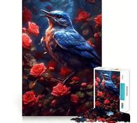 Puzzle da 1000 pezzi per adulti con uccellino blu e rosa rossa,taglio preciso,divertente gioco di logica e pensiero,ideale per il tempo libero,con scena natalizia 50x75cm
