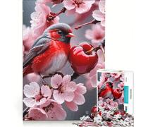 Puzzle da 1000 pezzi per adulti con uccellino rosso su ramo di ciliegio in fiore gioco educativo migliora la memoria compleanno e Natale 38x26cm