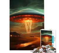 Puzzle da 1000 pezzi per adulti con UFO che vola sopra una fattoria gioco intellettuale educativo divertente e spiritoso ideale come regalo di compleanno (dimensioni 38x52cm)
