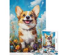 Puzzle da 1000 pezzi per adulti con un allegro Corgi in fiore gioco impossibile ideale per le vacanze a casa per passare il tempo un giocattolo educativo che rafforza l'amore tra le coppie (38x52cm)