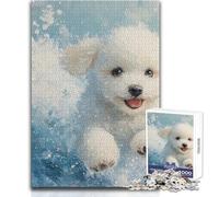 Puzzle da 1000 pezzi per adulti con un allegro dipinto di un Bichon Frise, ma anche un gioco educativo divertente e umoristico, regalo per donne e uomini (dimensioni 38x26cm)