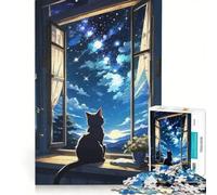 Puzzle da 1000 pezzi per adulti con un gatto che osserva il cielo notturno, gioco divertente, interazione genitore-figlio, con poster e foglio di curiosità abbinati 50x75cm