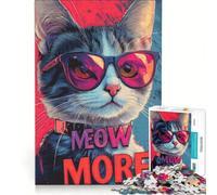 Puzzle da 1000 pezzi per adulti con un gatto simpatico con occhiali da sole e altro ancora, gioco educativo, difficile e stimolante, regalo di Natale o compleanno 38x52cm