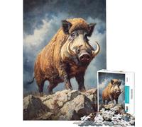 Puzzle da 1000 pezzi per adulti con un maestoso cinghiale su una vetta rocciosa Gioco di puzzle interattivo per genitori e figli (dimensioni 38x52cm)