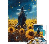 Puzzle da 1000 pezzi per adulti con un mago nel campo di girasoli gioco per famiglie ideale per le vacanze a casa compleanni e Natale (dimensioni 50x75cm)