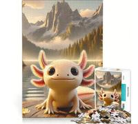 Puzzle da 1000 pezzi per adulti con un simpatico axolotl in riva al lago, gioco impossibile, impegnativo da completare, ideale come regalo 38x52cm