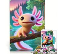 Puzzle da 1000 pezzi per adulti con un simpatico axolotl su un ramo, gioco rilassante, taglio di precisione, ideale come decorazione da scrivania 38x52cm
