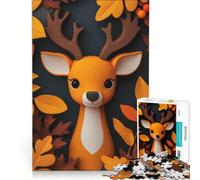 Puzzle da 1000 pezzi per adulti con un simpatico cervo tra le foglie autunnali, in argilla, ideale per la cameretta dei bambini Giocattolo fai-da-te, stimola la memoria, compleanno