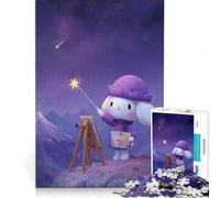 Puzzle da 1000 pezzi per adulti con un simpatico coniglietto che dipinge il cielo notturno, gioco rilassante, decorazione per la casa, ideale come regalo per tutta la famiglia 38x52cm