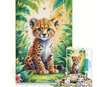 Puzzle da 1000 pezzi per adulti con un simpatico cucciolo di ghepardo nella giungla, dipinto ad acquerello Gioco educativo, migliora la memoria, compleanno e Natale 50x75cm