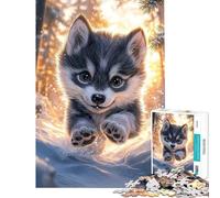 Puzzle da 1000 pezzi per adulti con un simpatico cucciolo di lupo nella neve gioco educativo giocattolo didattico ottimo regalo difficile (dimensioni 38x26cm)