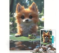 Puzzle da 1000 pezzi per adulti con un simpatico cucciolo e una rana in uno stagno, un gioco impossibile, impegnativo da completare, ideale come regalo 50x75cm
