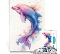 Puzzle da 1000 pezzi per adulti con un simpatico delfino ad acquerello, un gioco rilassante, divertente e spiritoso, ideale come regalo 38x26cm