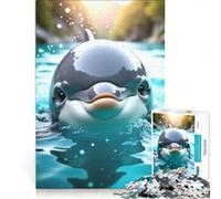 Puzzle da 1000 pezzi per adulti con un simpatico delfino nell'acqua, gioco rilassante, taglio di precisione, ideale come decorazione da scrivania 50x75cm