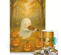 Puzzle da 1000 pezzi per adulti con un simpatico fantasma che suona il violino e zucche, gioco impossibile, analisi e logica, per rafforzare l'amore tra le coppie 38x52cm