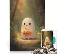 Puzzle da 1000 pezzi per adulti con un simpatico fantasma e una zucca nella foresta, giochi per tutta la famiglia, divertenti e umoristici, un gioco di sfida unico 38x26cm