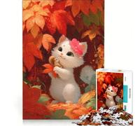 Puzzle da 1000 pezzi per adulti con un simpatico gattino bianco e uno scoiattolo come amico, gioco per famiglie, rilassante e stimolante per la mente, collezione d'artista, belle arti 38x26cm