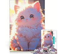 Puzzle da 1000 pezzi per adulti con un simpatico gattino bianco, gioco rilassante, taglio di precisione, ideale come decorazione da scrivania 50x75cm