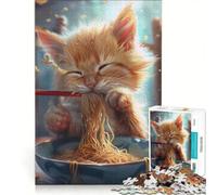 Puzzle da 1000 pezzi per adulti con un simpatico gattino e spaghetti ramen, gioco impossibile, impegnativo da completare, ideale come regalo 50x75cm