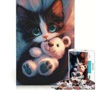 Puzzle da 1000 pezzi per adulti con un simpatico gattino e un orsacchiotto, un gioco rilassante, divertente e spiritoso, ideale come regalo 38x52cm