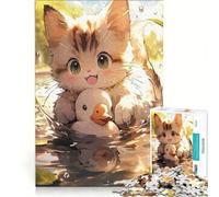 Puzzle da 1000 pezzi per adulti con un simpatico gattino e un'anatra giocattolo nell'acqua, un gioco impossibile, impegnativo da completare, ideale come regalo 38x52cm