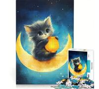 Puzzle da 1000 pezzi per adulti con un simpatico gattino sulla luna e una lanterna, un gioco impossibile, impegnativo da completare, ideale come regalo 50x75cm