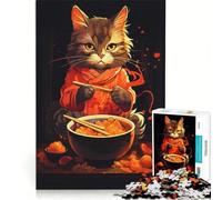 Puzzle da 1000 pezzi per adulti con un simpatico gatto che mangia ramen, gioco rilassante, decorazione per la casa, ideale come regalo per tutta la famiglia 38x52cm