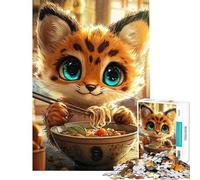 Puzzle da 1000 pezzi per adulti con un simpatico gatto che mangia ramen Gioco rompicapo antistress ideale come regalo (dimensioni 50x75cm)