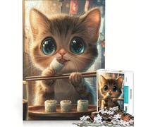 Puzzle da 1000 pezzi per adulti con un simpatico gatto che mangia sushi, gioco impossibile, impegnativo da completare, ideale come regalo 38x52cm
