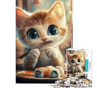 Puzzle da 1000 pezzi per adulti con un simpatico gatto che mangia sushi Gioco rompicapo antistress ideale come regalo (dimensioni 50x75cm)
