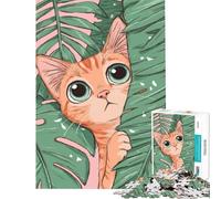 Puzzle da 1000 pezzi per adulti con un simpatico gatto che sbircia tra le foglie tropicali Un gioco avvincente per coltivare la pazienza ideale per tutta antistress e come regalo di compleanno